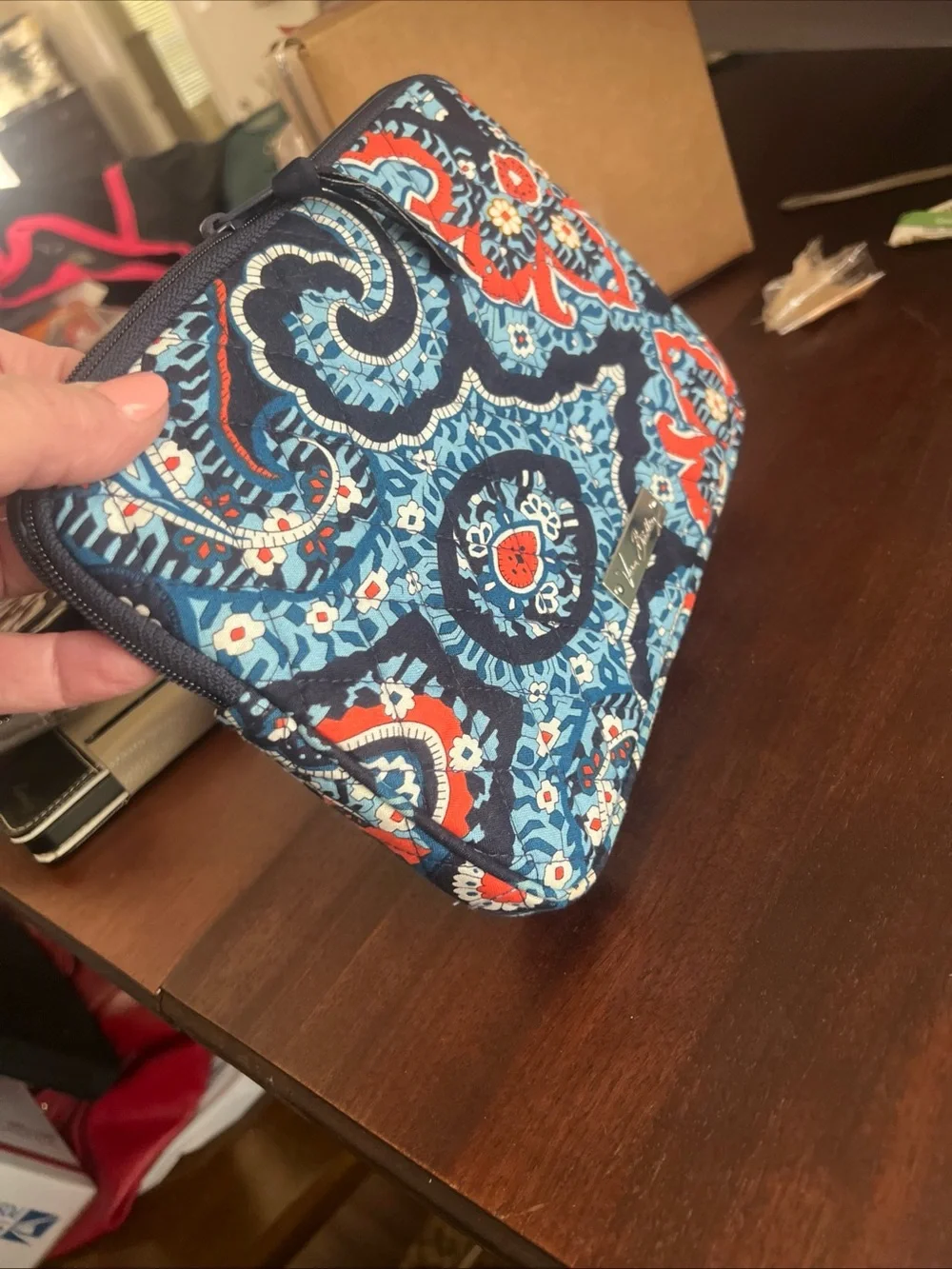 Vera Bradley Navy Floral Quilted E-Tablet Pouch with Teal & Coral Accents